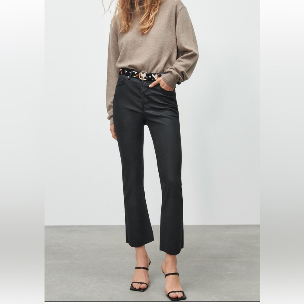 Zara flare Black Coated High Rise Flare Jeans Size 0
